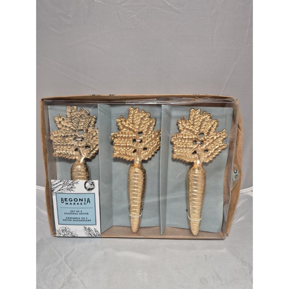 💥 Begonia Market Spring Easter 3-pk Gold Metal Carrots Table Decor 6.75" A3